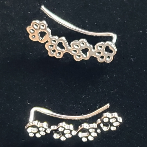 925 Sterling Silver Dog Cat Paw Prints Climbers - Picture 6 of 8